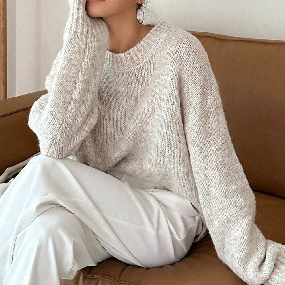 Apricot Casual Women's Solid Drop Shoulder Sweater - Picture 6 of 9